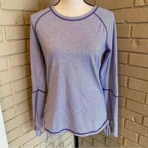 Lucy Tech Striped Ruched Top Womens Medium M Thumb Hole Pullover Crew Shirt